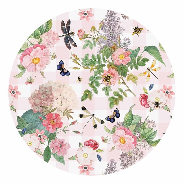 Self-adhesive round wallpaper - Butterflies With Pink Roses