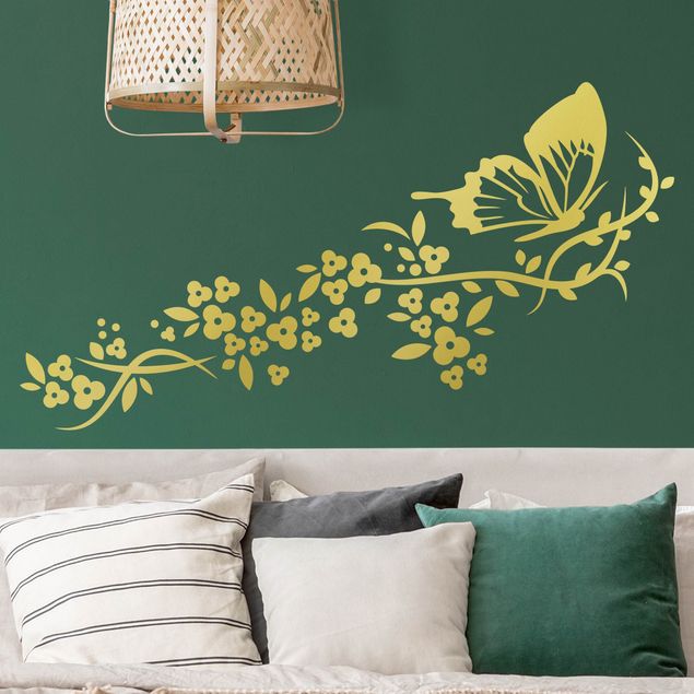 Leaf wall stickers Flying Butterfly and Flower Tendrils