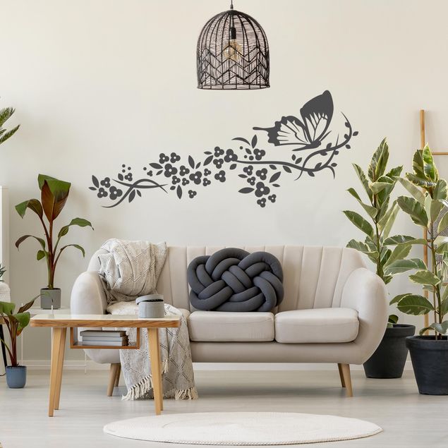 Wall stickers tendril Flying Butterfly and Flower Tendrils