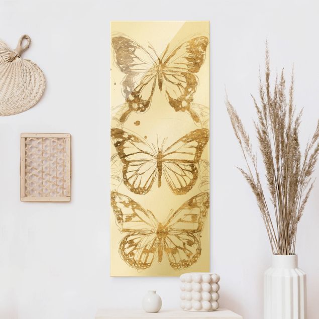 Glas Magnettafel Butterfly Composition In Gold I