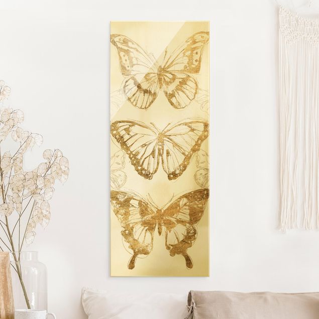 Glass print - Butterfly Composition In Gold II - Portrait format