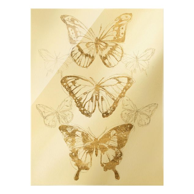 Glass print - Butterfly Composition In Gold II - Portrait format