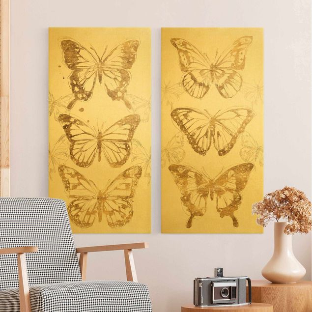 Print on canvas - Compositions Of Butterflies Gold