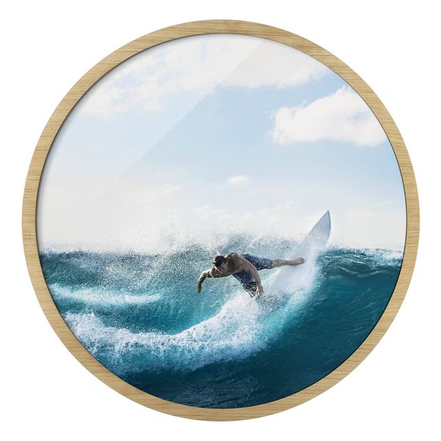 Circular framed print - Catch The Wave