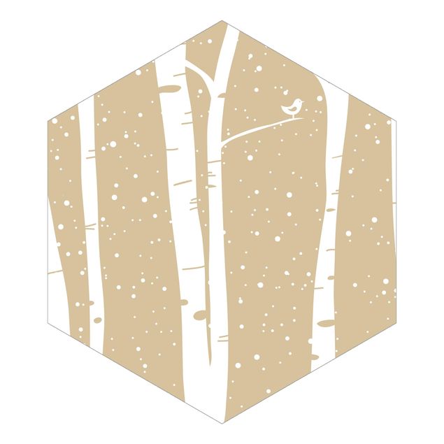 Self-adhesive hexagonal pattern wallpaper - Snowconcert Between Birches