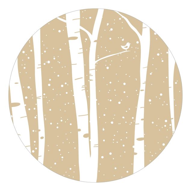 Self-adhesive round wallpaper kids - Snowconcert Between Birches