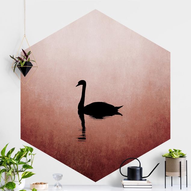 Hexagonal wall mural Swan In Sunset