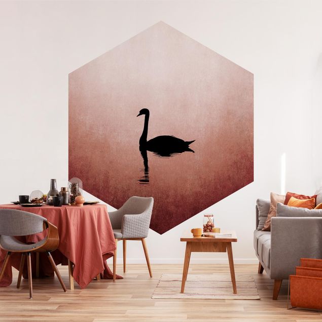 Self-adhesive hexagonal pattern wallpaper - Swan In Sunset