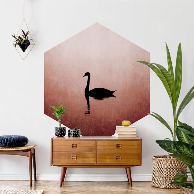Self-adhesive hexagonal pattern wallpaper - Swan In Sunset