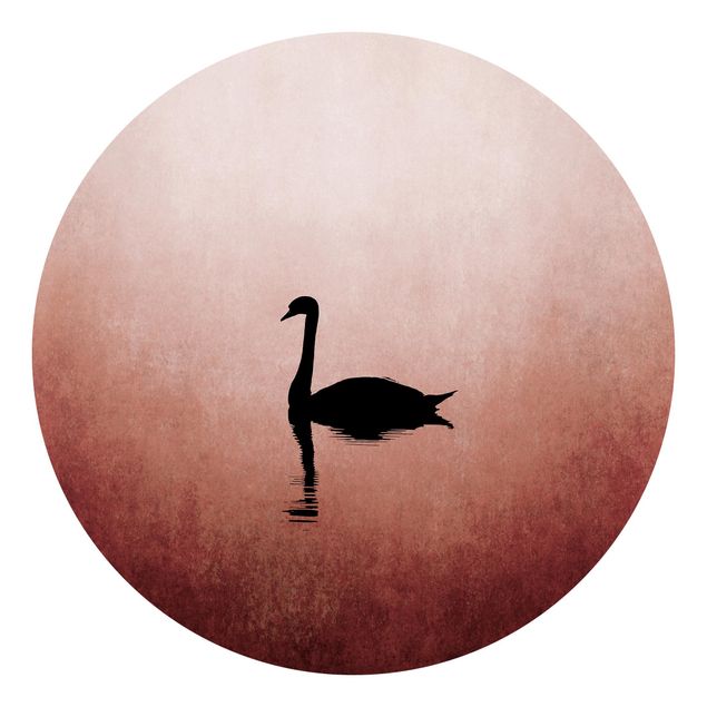 Self-adhesive round wallpaper - Swan In Sunset