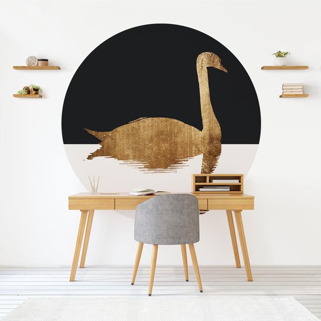 Self-adhesive round wallpaper - Swan Gold