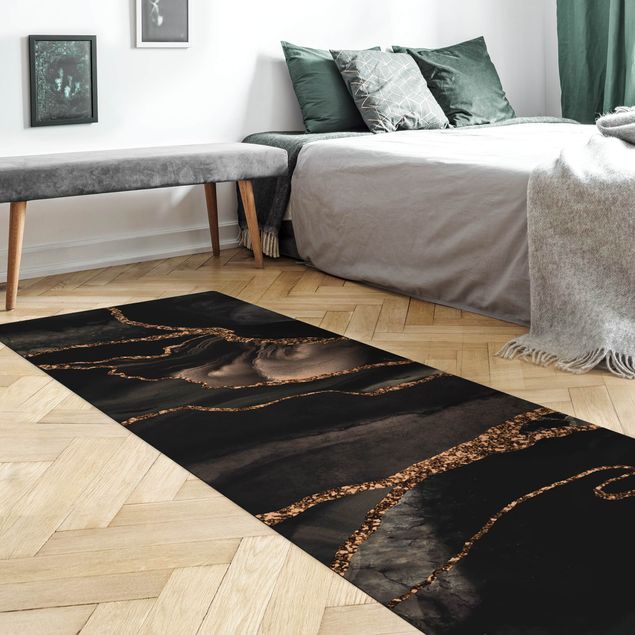 modern abstract rug Black With Glitter Gold