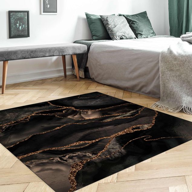 Abstract rugs Black With Glitter Gold