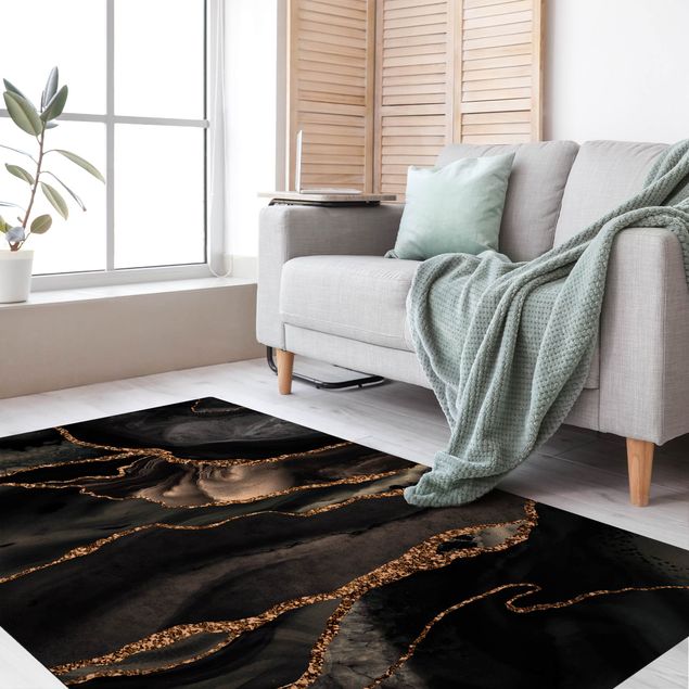 Abstract rugs Black With Glitter Gold