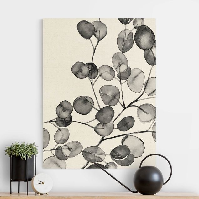 Canvas print gold - Black And White Eucalyptus Twig Watercolour