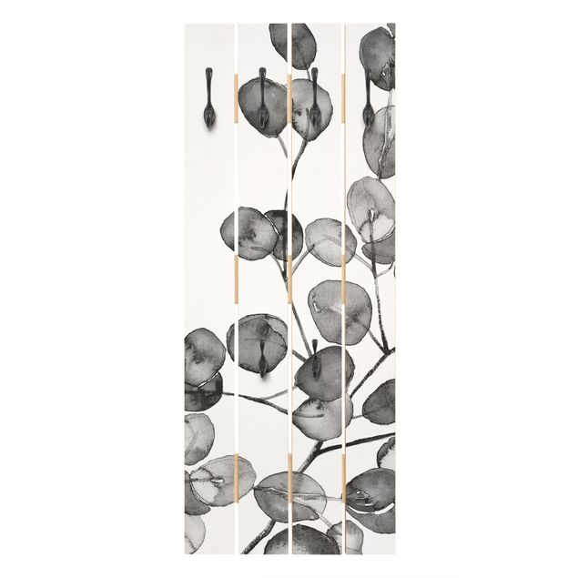 Wooden coat rack - Black And White Eucalyptus Twig Watercolour