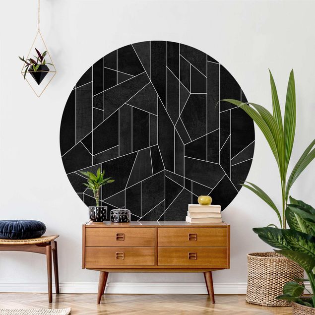 Self-adhesive round wallpaper - Black And White Geometric Watercolour