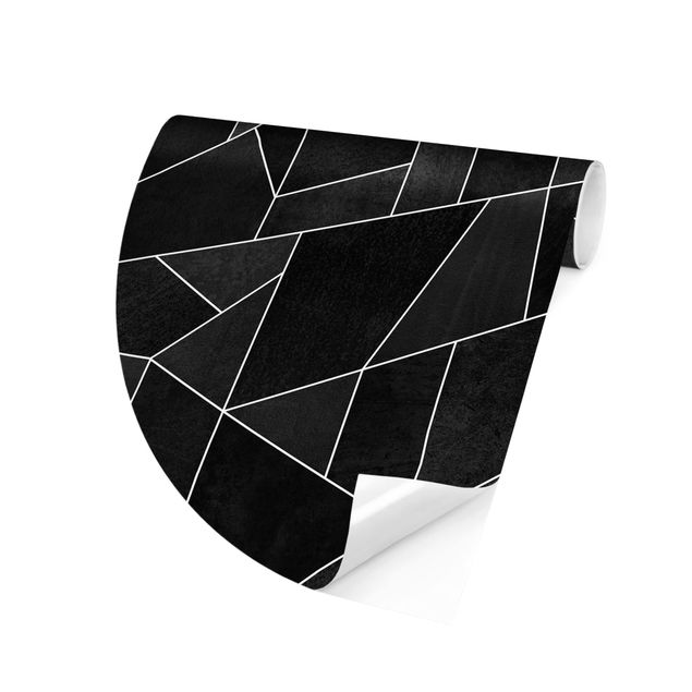Self-adhesive round wallpaper - Black And White Geometric Watercolour