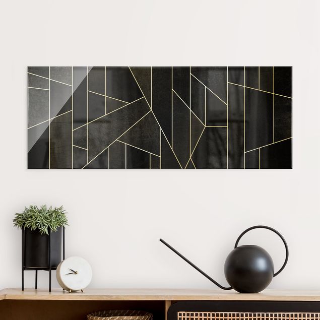 Glass print - Black And White Geometric Watercolour  - Panorama
