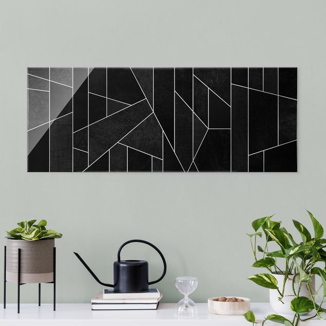 Glass print - Black And White Geometric Watercolour  - Panorama