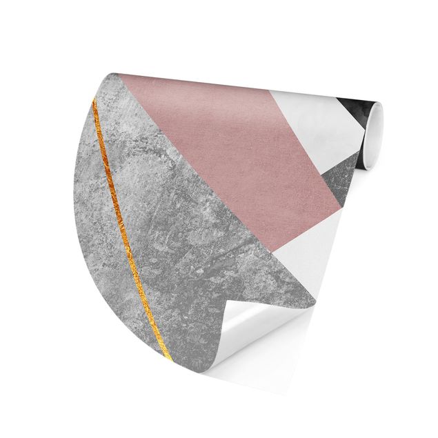 Self-adhesive round wallpaper - Black And White Geometry With Gold