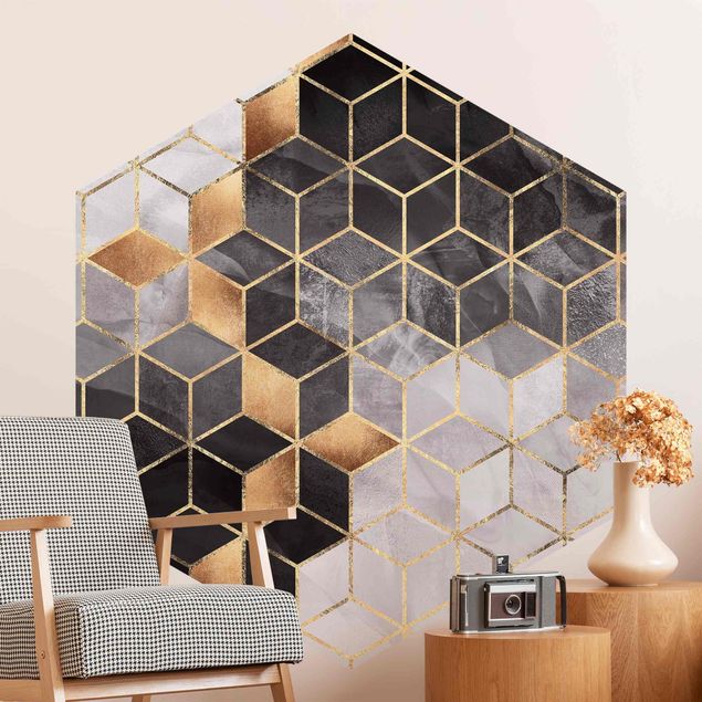 Wallpapers Black And White Golden Geometry