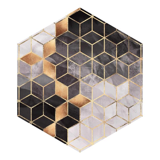 Self-adhesive hexagonal pattern wallpaper - Black And White Golden Geometry