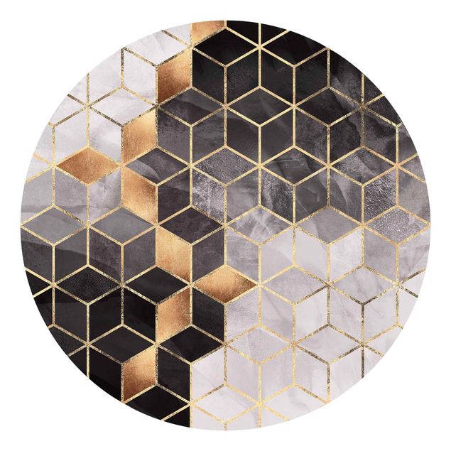 Self-adhesive round wallpaper - Black And White Golden Geometry