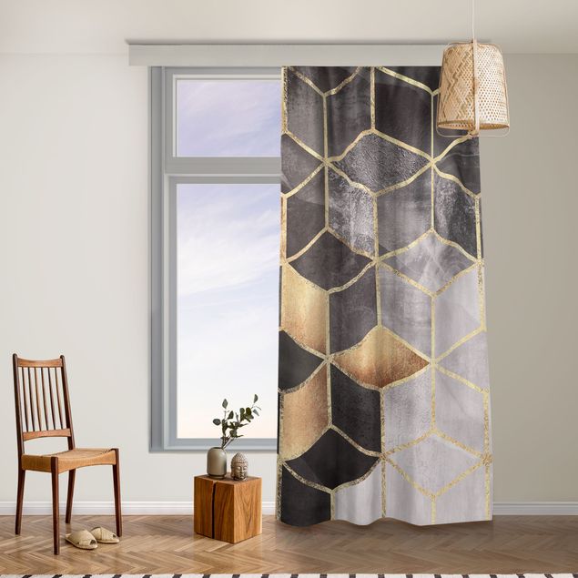 custom curtain Black And White Golden Geometry