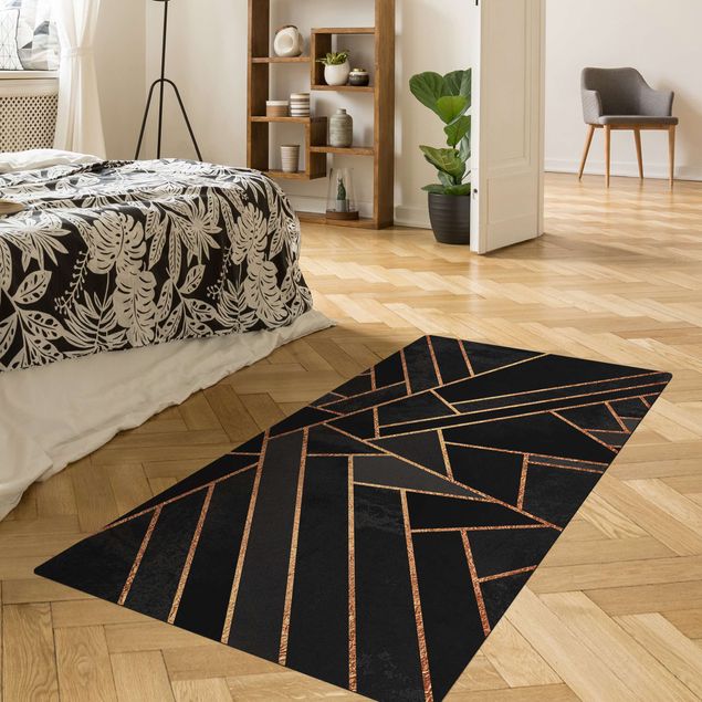 abstract area rug Black Triangles Gold