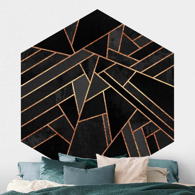 Self-adhesive hexagonal wall mural Black Triangles Gold