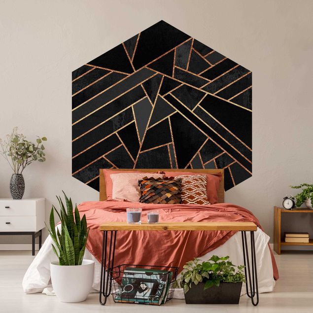 Self-adhesive hexagonal pattern wallpaper - Black Triangles Gold