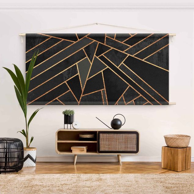 extra large tapestry Black Triangles Gold