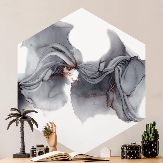 Self-adhesive hexagonal wall mural - Black Medusa With Coppery Shimmer