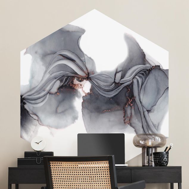 Self-adhesive hexagonal wall mural - Black Medusa With Coppery Shimmer