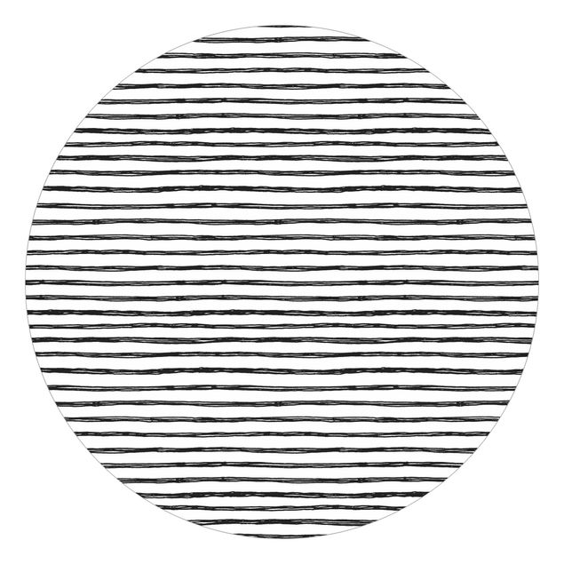 Self-adhesive round wallpaper - Black Ink Line Pattern