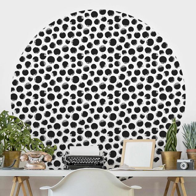 Self-adhesive round wallpaper - Black Ink Polkadots