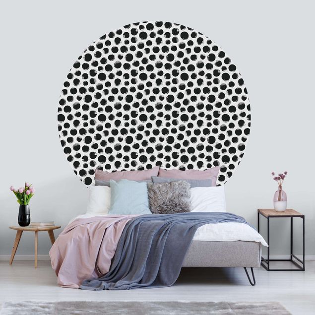 Self-adhesive round wallpaper - Black Ink Polkadots