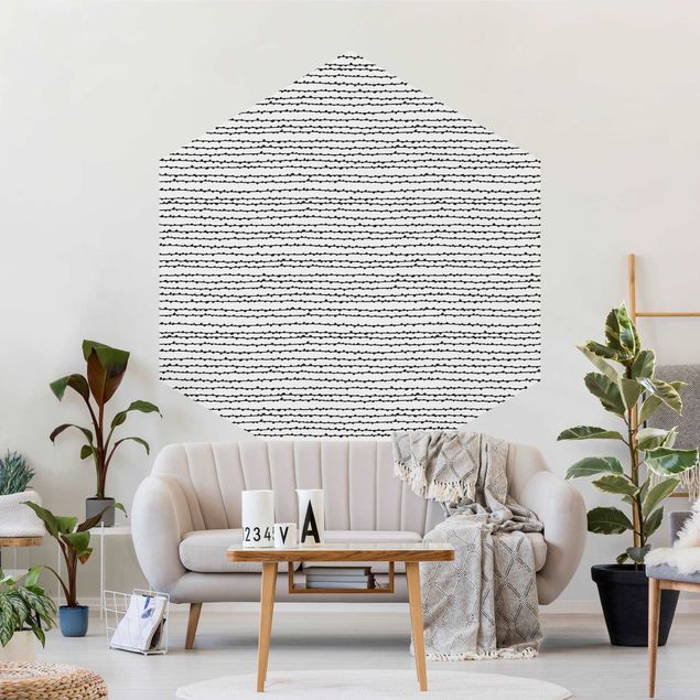 Self-adhesive hexagonal pattern wallpaper - Black Ink Wild Lines