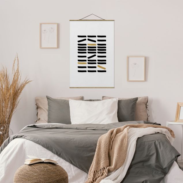 Fabric print with poster hangers - Black And Golden Bars - Portrait format 2:3