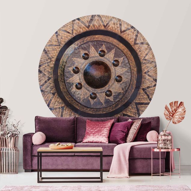 Self-adhesive round wallpaper - Black Circle With Golden Details