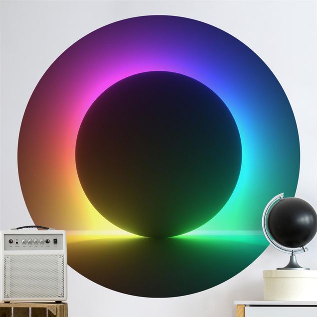 Self-adhesive round wallpaper - Black Circle With Neon Light