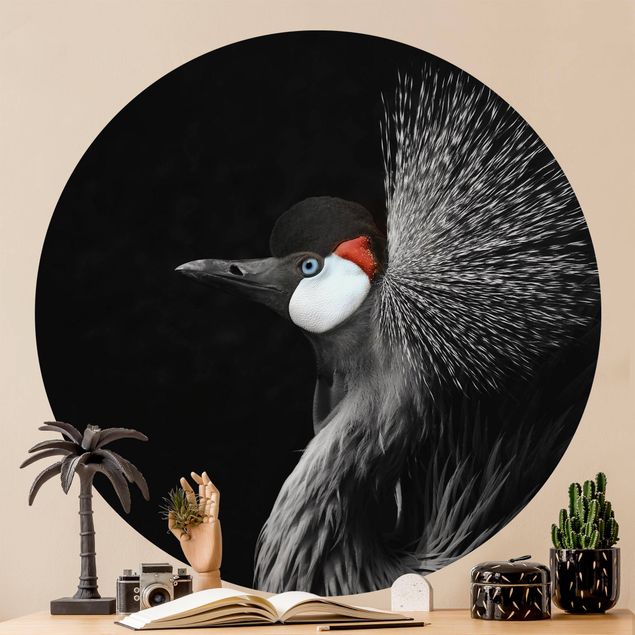 Self-adhesive round wallpaper - Black Crowned Crane