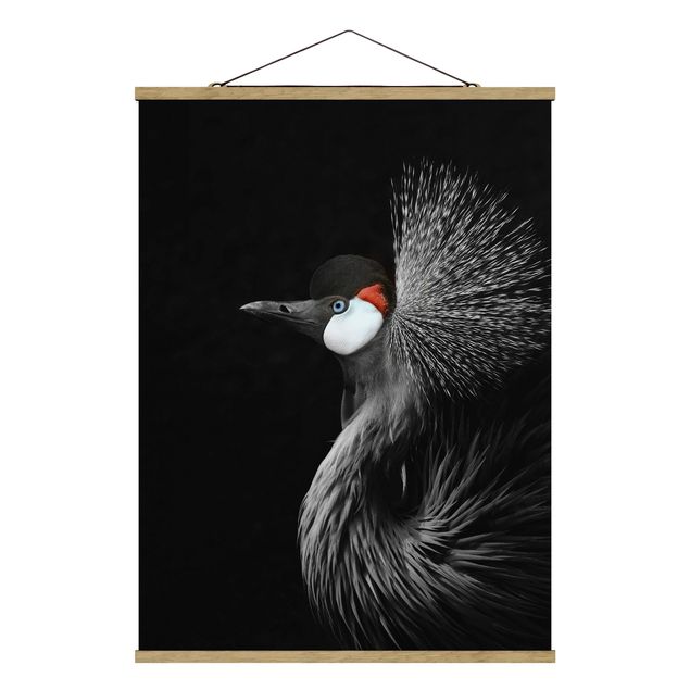Fabric print with poster hangers - Black Crowned Crane - Portrait format 3:4