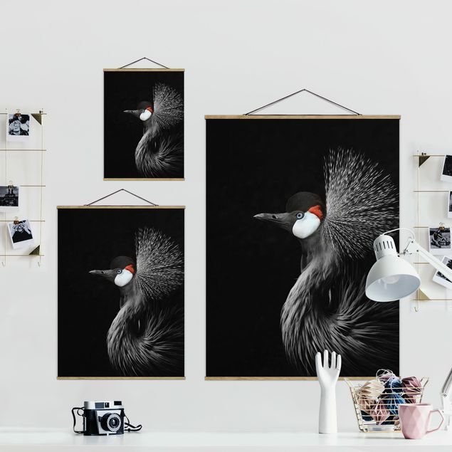 Fabric print with poster hangers - Black Crowned Crane - Portrait format 3:4