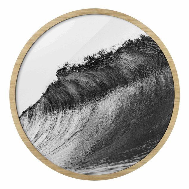 Circular framed print - Black Breaking Waves