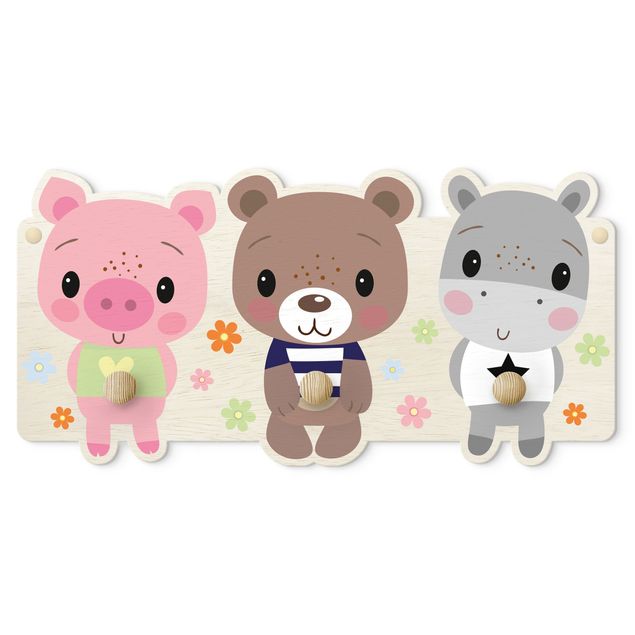 Coat rack for children - Pig Bear Hippo