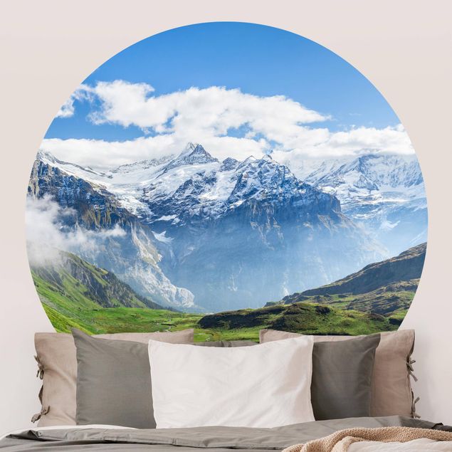 Self-adhesive round wallpaper - Swizz Alpine Panorama