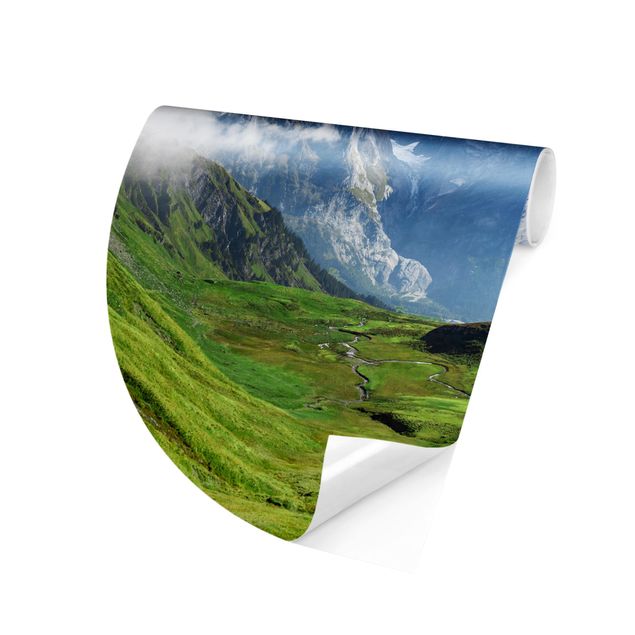 Self-adhesive round wallpaper - Swizz Alpine Panorama
