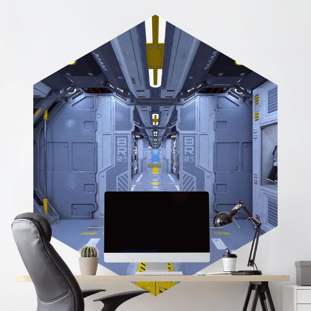 Hexagonal wall mural Sci-Fi Inside A Spaceship